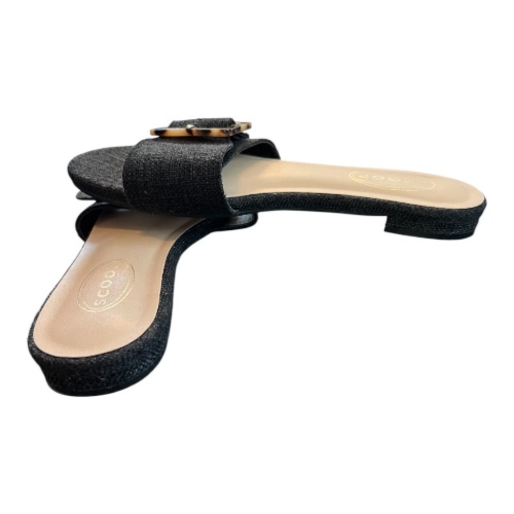 EUC Scoop black woven leopard buckle open toe slides | size 7.5 - Picture 3 of 5